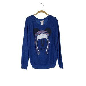 Disney Parks Trapper Mickey Mouse Sweater Navy Lightweight Womens Size Large
